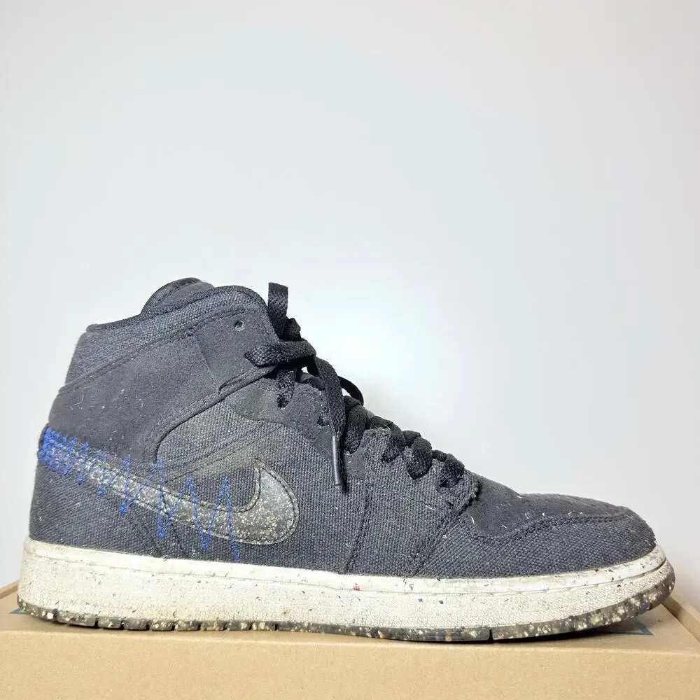 Nike Air Jordan 1 Mid Crater Size 8.5 Mens Grey Denim Black Blue Recycled